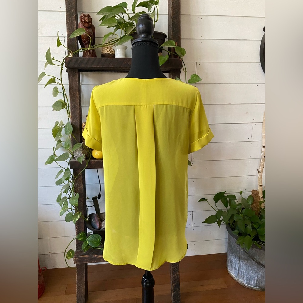 W118 by Walter Baker: Yellow Pleated Relaxed Blouse with Cuff Sleeves - Picture 16 of 17